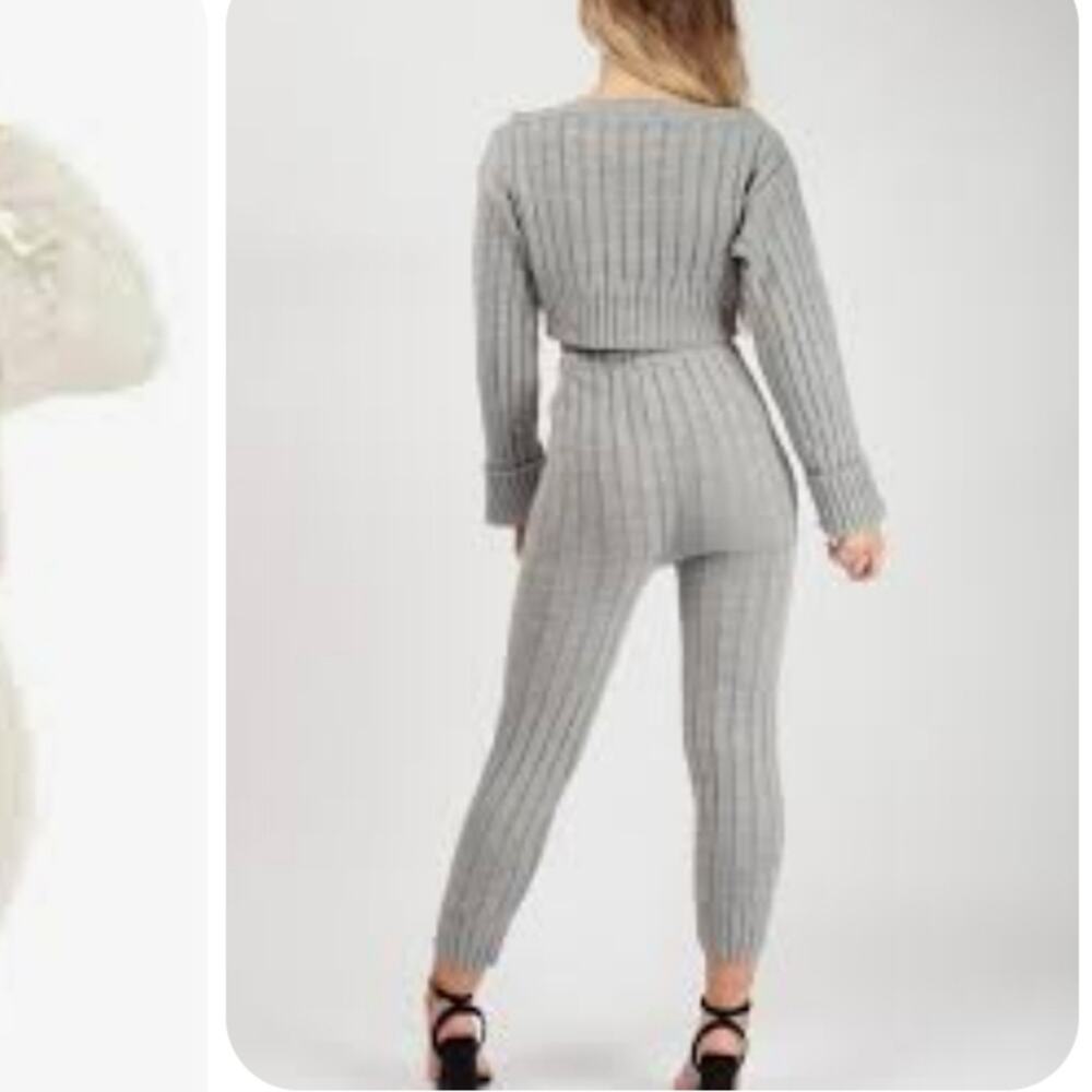 Full Circle Trends Two-Piece Matching Crop Pastel Green Knit Sweater Pant Set L